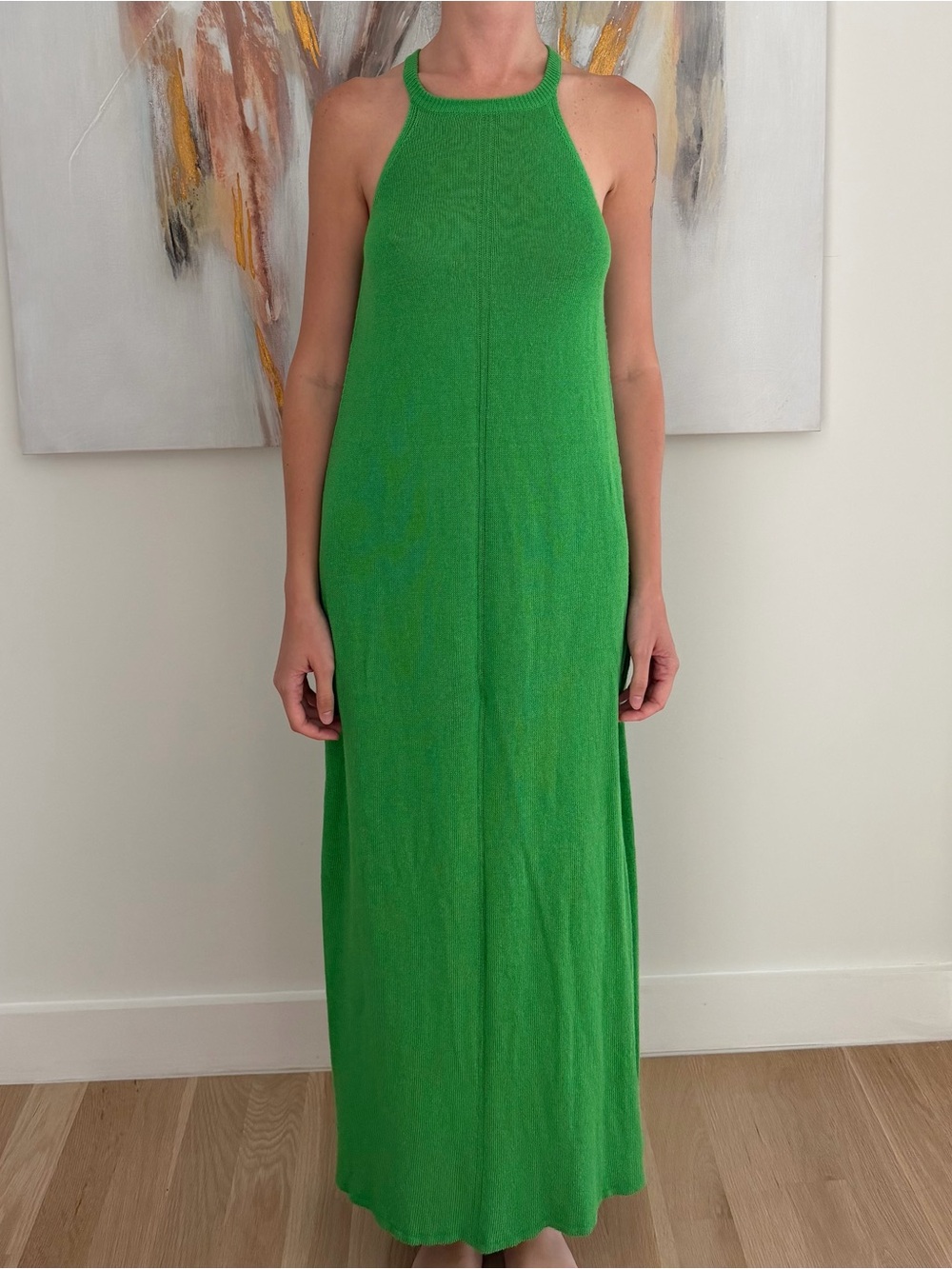 Massimo Dutti Bright Green Halter Maxi Dress